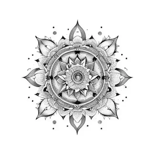 A Celestial Mandala Design Featuring Sunflowers And Moon Phases