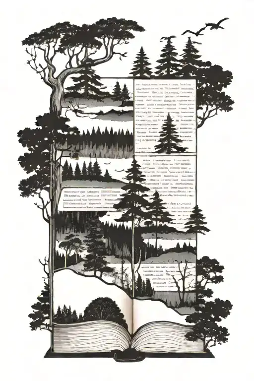 A Forest Scene With Hidden Book Titles Among The Trees