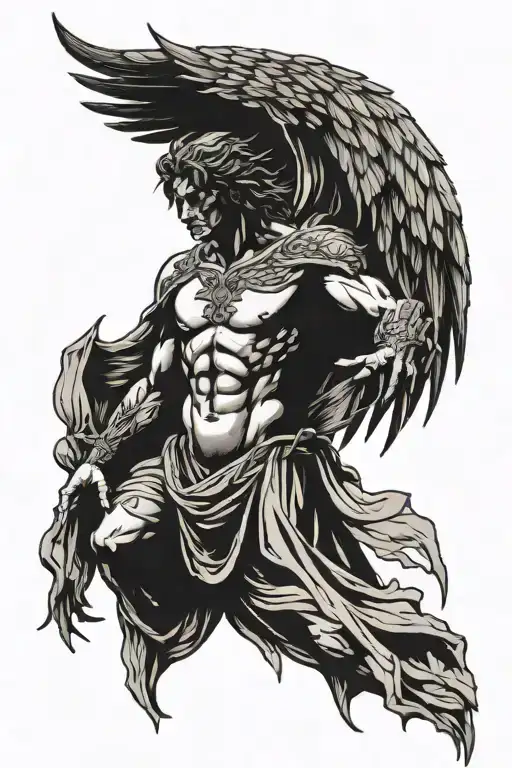 Nephilim With Wings Pointing Sky One Wing Demon One Wing Angel