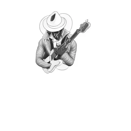 A Mysterious Black Man Playing A Guitar With A Storm In The Sky