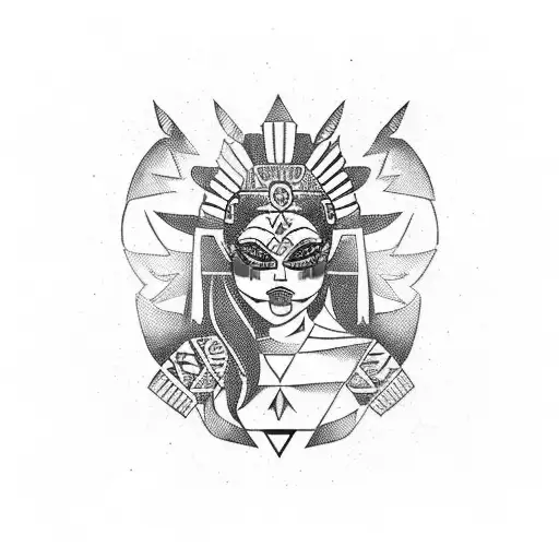 Female Mexican Aztec Warrior Side Profile With Headdress