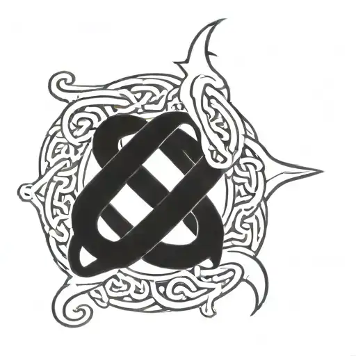 Alpha And Omega With Cross Surrounded By Hercules' Knot