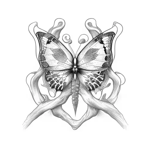 Gothic Butterfly And Mushrooms