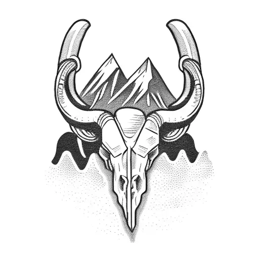 Ram Skull With Mountains In Background For Hand