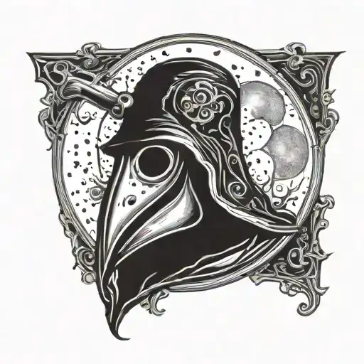 Plague Doctor Head Profile And Moon Surrounded