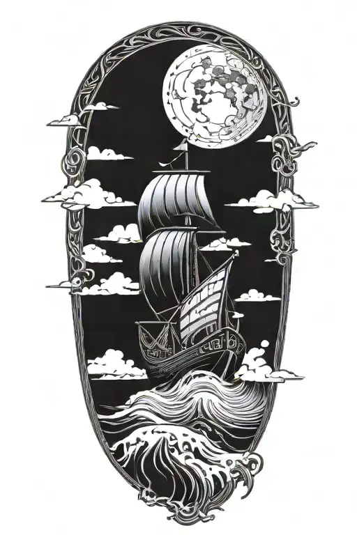 Viking Ship Sailing Through Stormy Sea