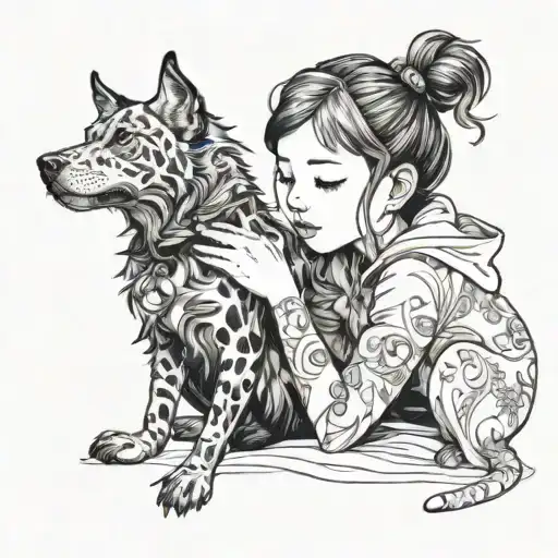 A Whimsical Anime-inspired Portrait Of Your Daughter Playing With Your Dog And Cat