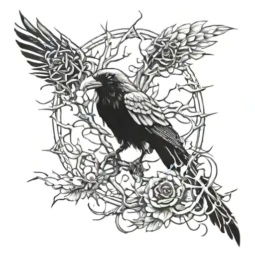 Scary Crow And Thorns Intertwined