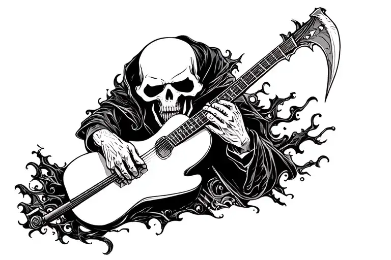 Guitar With A Reaper Holding A Scythe