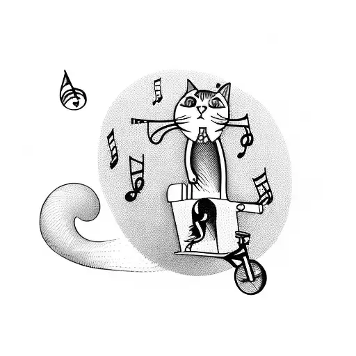 A Cat Riding A Bike Through A Musical Note-filled Book