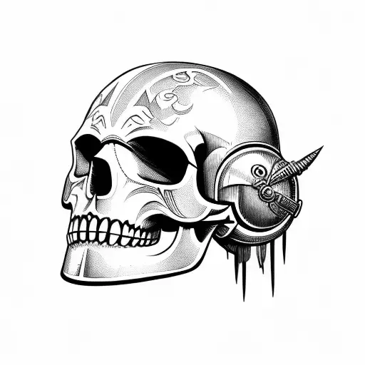 Warrior Skull With Helmet Under A Thunderstorm
