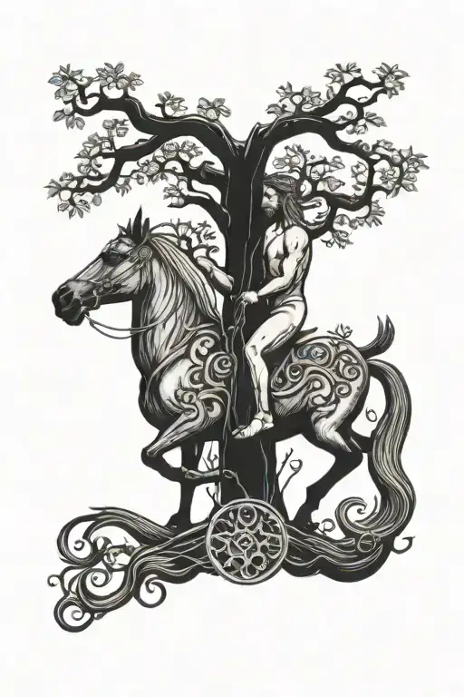 Centaur Holding Tree Of Life Intertwined