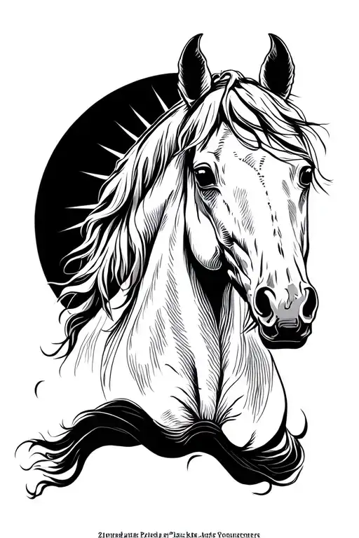 Horse With Big Sun Background Black