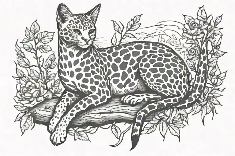 Cute Cat Sitting On Giraffe Full Body Little Lines