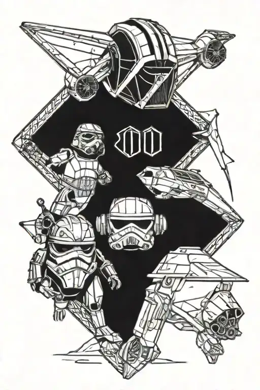 Star Wars With Xing And Tie Fighter And Ewok