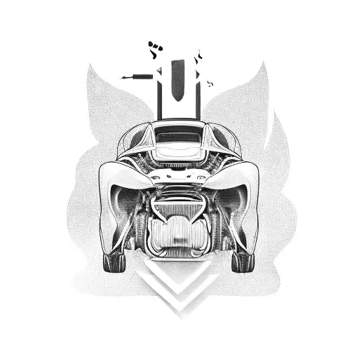 A Futuristic Car With Musical Notes Flowing Out Of The Exhaust Pipes