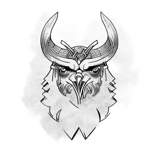 Viking Style Face Blended In With Raven