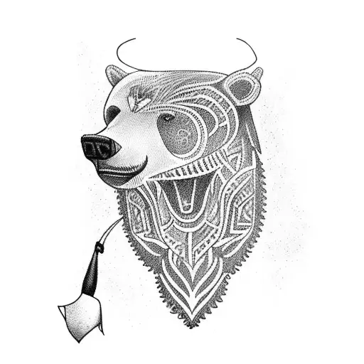 A Tribal-inspired Tattoo Of A Bear Catching A Fish In A River