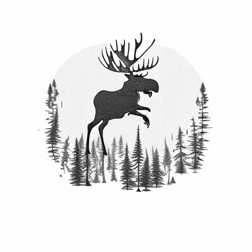 Moose Silhouette With A Forest Inside