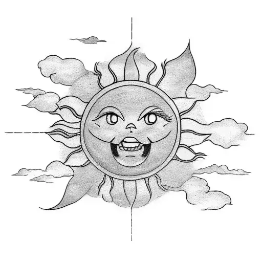 A Tattoo Design Featuring Your Kids' Birth Dates Incorporated Into A Sun Shining Through Clouds