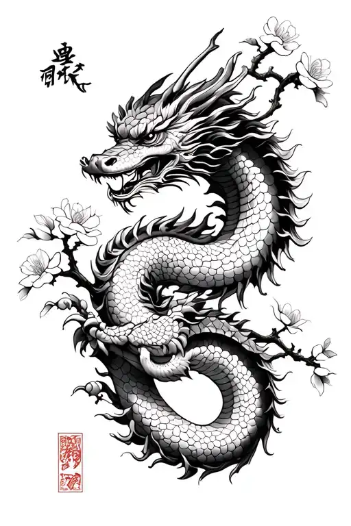 Plum Blossom Tree With Chinese Dragon
