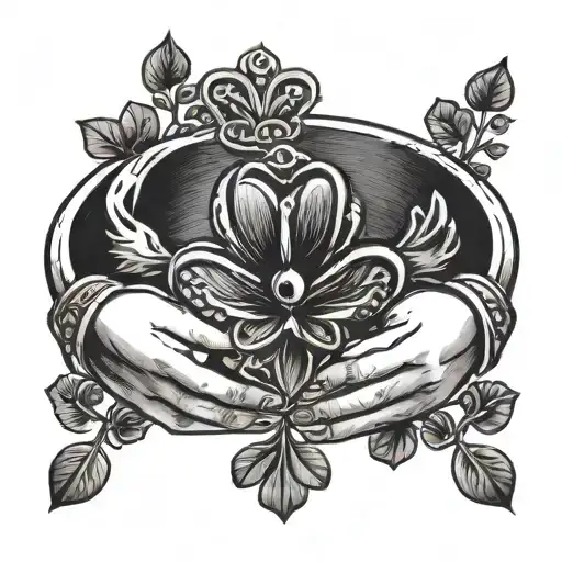 Claddagh Ring Around A Four Leaf Clover