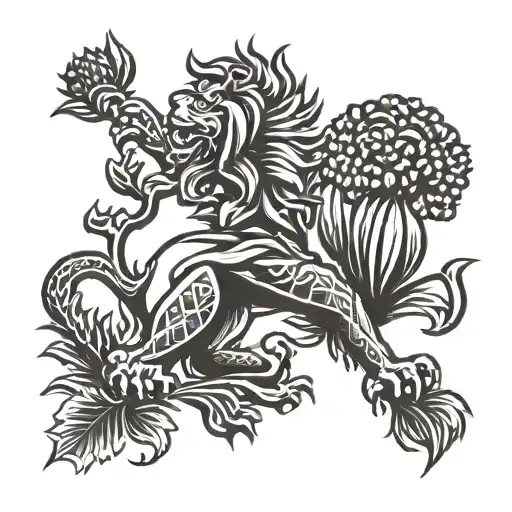 A Modern Geometric Design Featuring The Scottish Rampant Lion And Thistle In A Minimalist Style