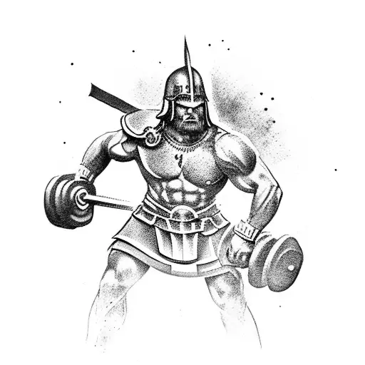 A Spartan Warrior Holding A Dumbbell Instead Of A Sword