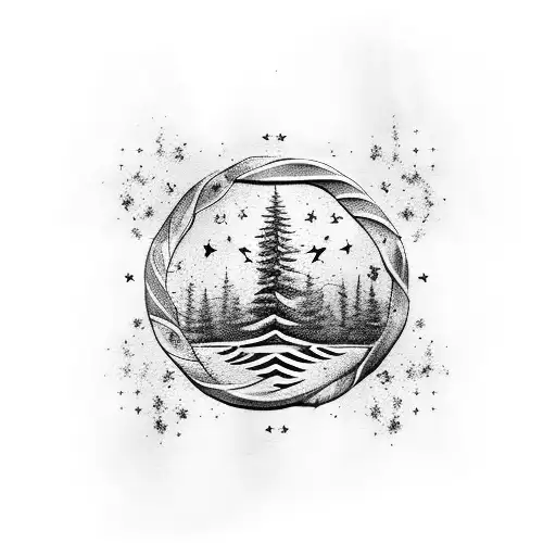 Rippled Lebanon Flag With Black Cedar Tree In The Middle