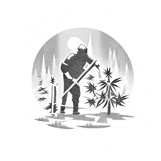 Lumber Jack Cutting A Marijuana Plant