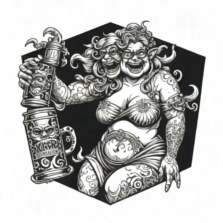 Fat Ogre Princess With Bad Teeth And With Glasses Holding Energy Drink