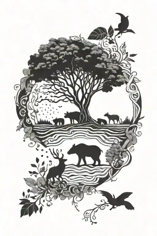Nature Mandala Design Incorporating Elements Like Trees And Forest Animals