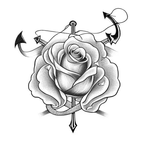 Anchor With Heart And Cross And Roses