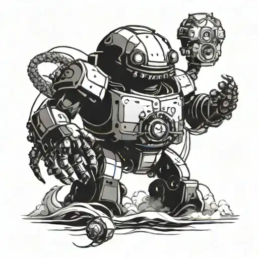 A Majestic Kraken Battling A Giant Robot In A Futuristic Anime-inspired Scene