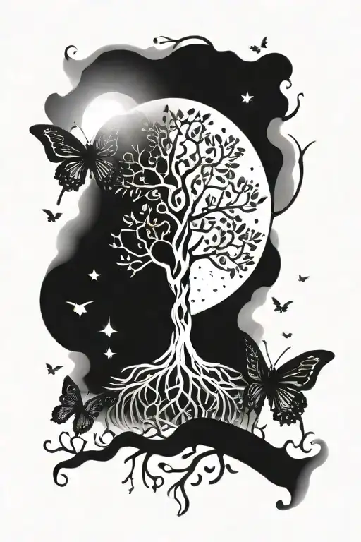 Tree Of Life Moon And Butterfly