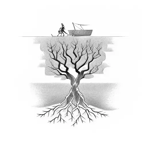 Tree Roots Coming Out Of A Wooden Coffin In The Ground