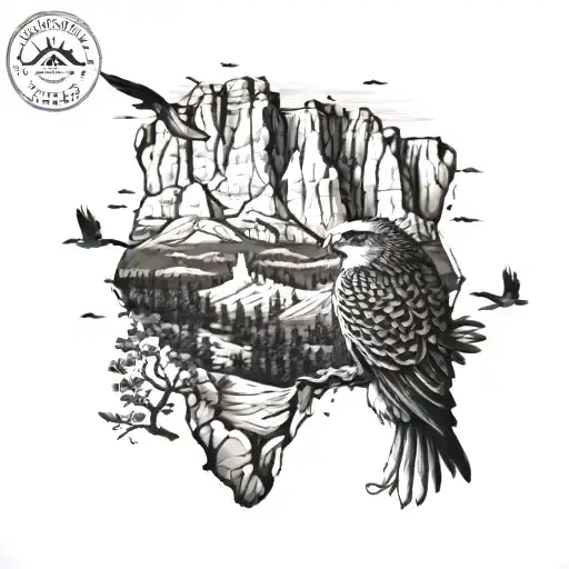 Bryce Canyon Mountains And Falcon Bird