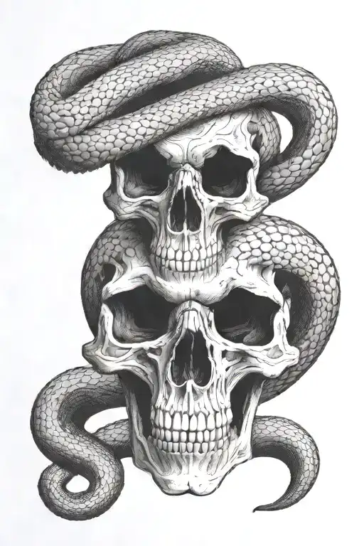 Snake Tattoo Featuring Animal Skull Wearing