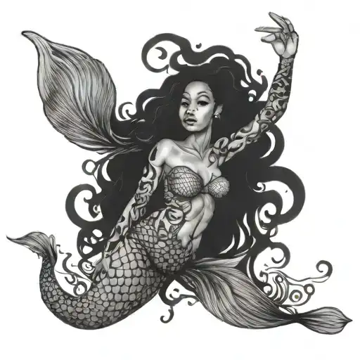 Black Girl Mermaid Swimming Underwater