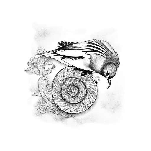 Japanese Bird With Spiral
