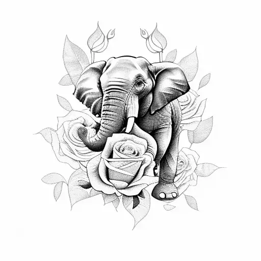 Elephant With Roses And Thorns