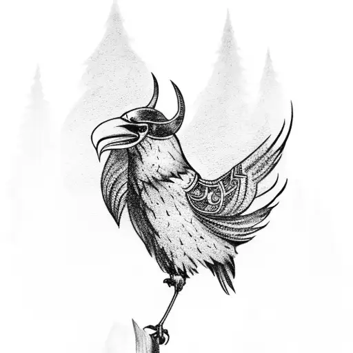 A Viking Raven Perched On The Smoke Tree Of Life