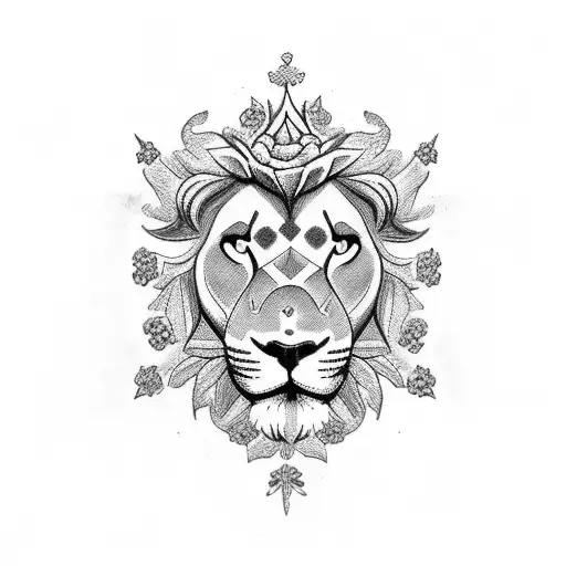 Christian Cross With Flowers And Lion