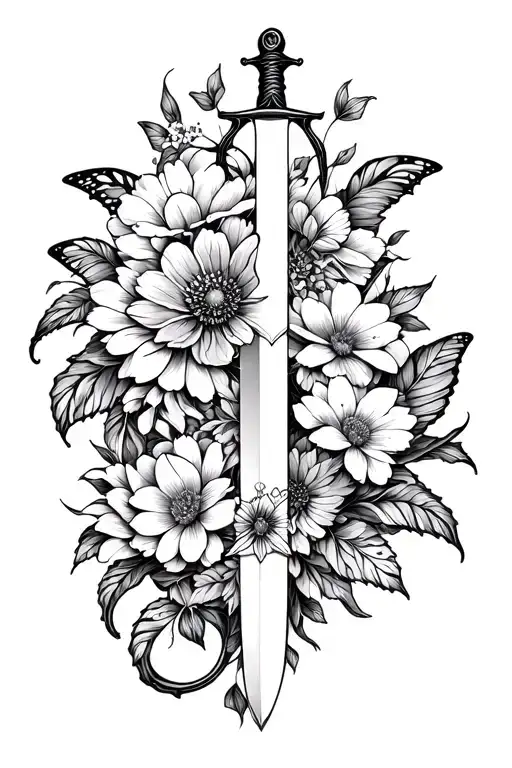 Butterfly Flowers Sword Intertwined