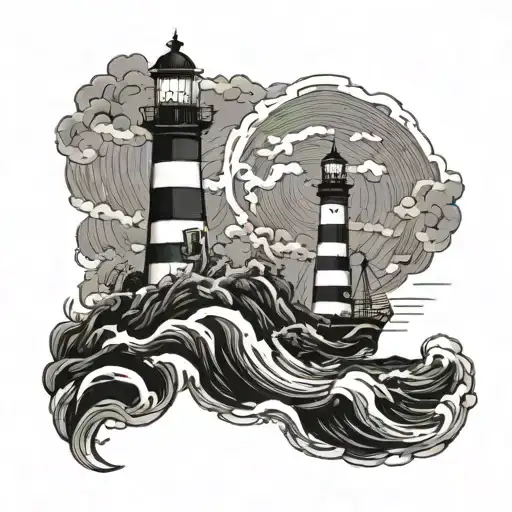 Lighthouse Against The Backdrop Of A Storm And An Anchor Chain On A Sleeve