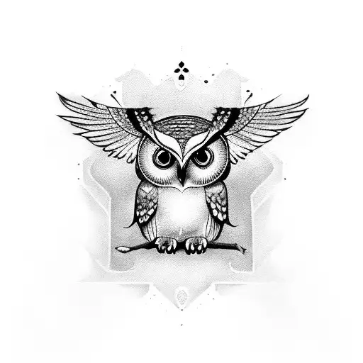 Owl With Open Wings And Blank Eyes Stared From Side