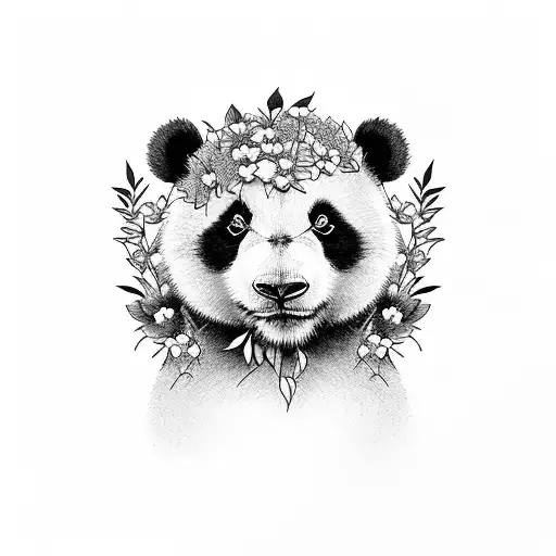 Panda Surrounded By A Garden Of Flowers