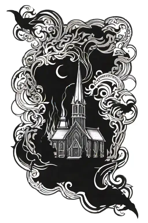 Dark Nordic Church Burning Wildly