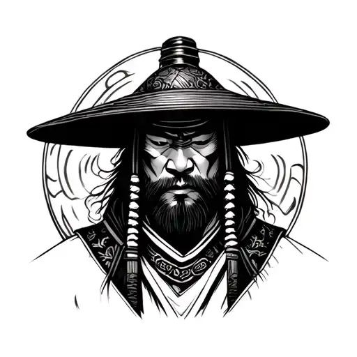 Samurai With Wide Brim Hat