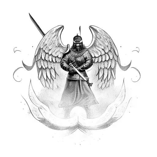 Viking Soldier Arch Angel With Wings Holding A Sword